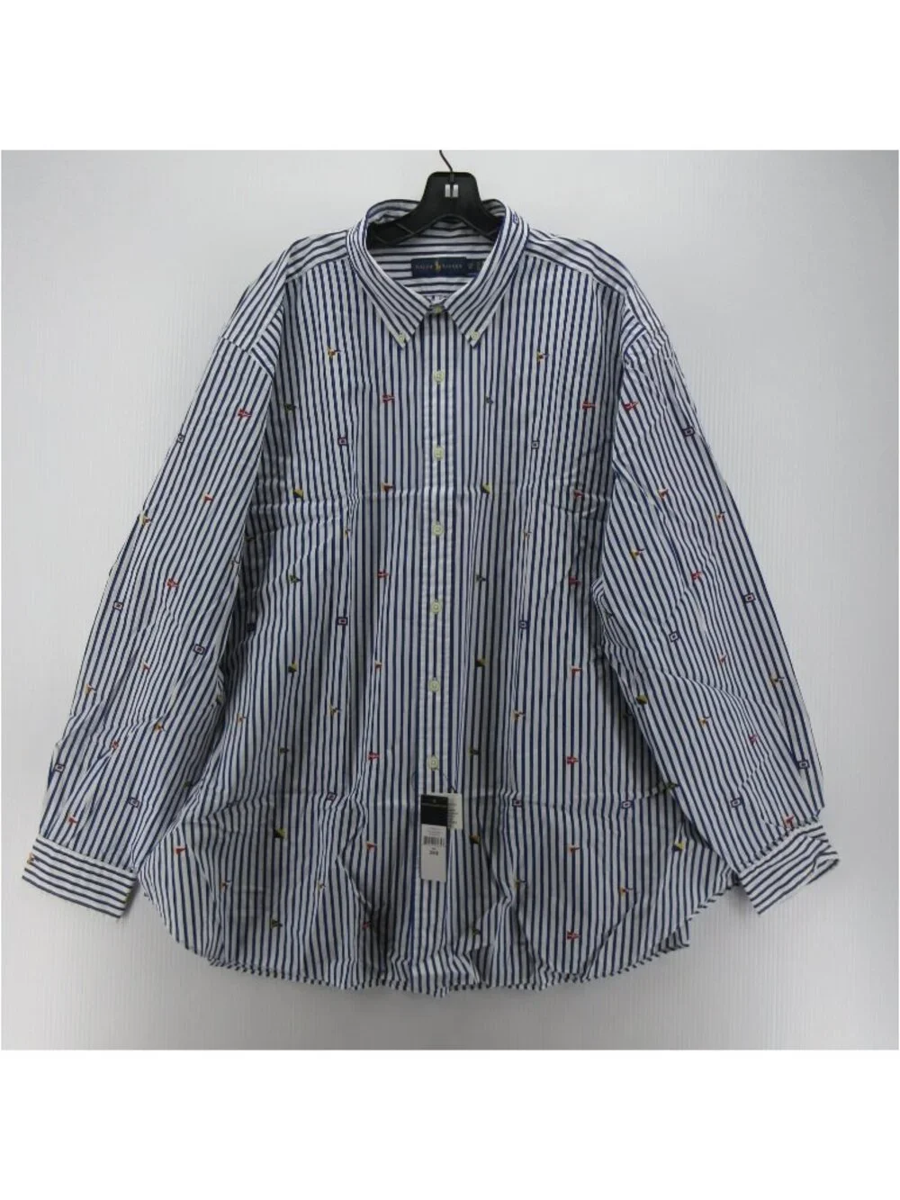 Ralph Lauren Shirt 3XB Big Button Down Nautical Flag AOP Striped Woven